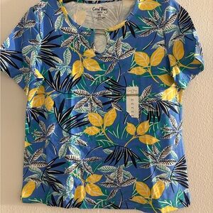 Coral Bay Women's Leafy Blue and Yellow Tee